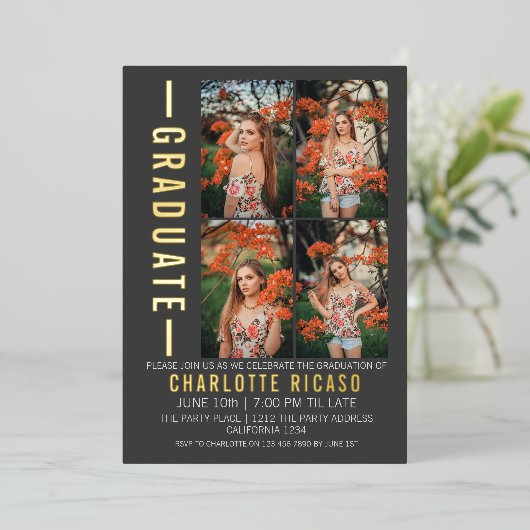 Afstuderen Moderne foto-sjabloon Aangepast Folie Uitnodiging (Staand Voorkant)