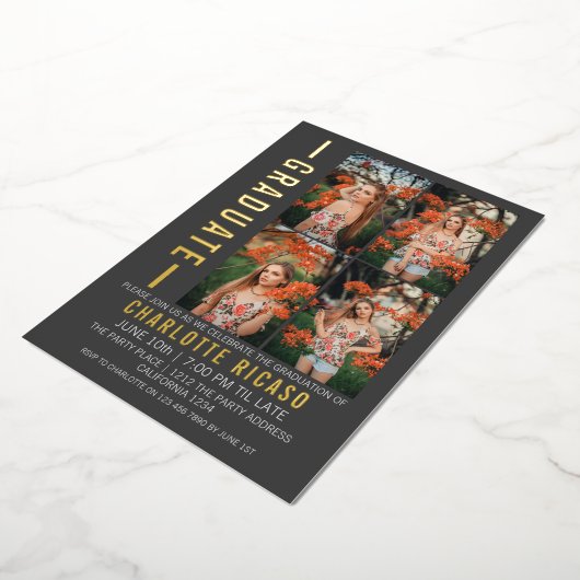 Afstuderen Moderne foto-sjabloon Aangepast Folie Uitnodiging (Gedraaid)