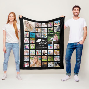Afstuderen Moderne Fotocollage Naam School Black Fleece Deken