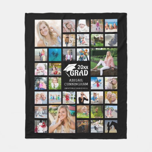 Afstuderen Moderne Fotocollage Naam School Black Fleece Deken (Voorkant)