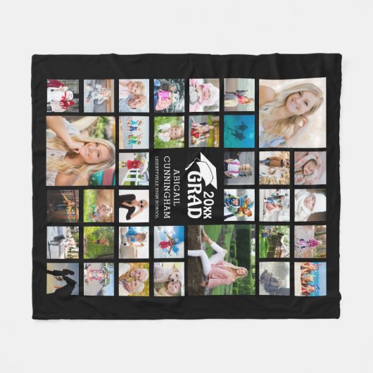 Afstuderen Moderne Fotocollage Naam School Black Fleece Deken (Voorkant (Horizontaal))