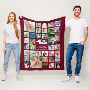 Afstuderen Moderne Fotocollage Naam School Maroon Fleece Deken