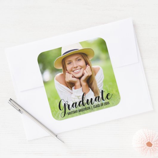 Afstuderen Moderne Fotonaam Sticker (Envelop)