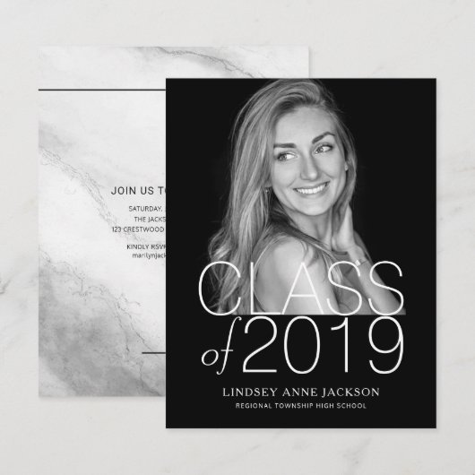 Afstuderen Moderne, gestapelde Dark Foto uitnodige Aankondiging (Voorkant / Achterkant)