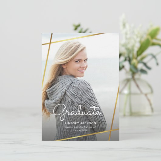 Afstuderen Moderne Gouden Geometrische Fotouitnodi Kaart (Staand voorkant)