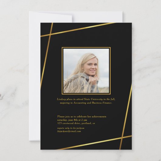 Afstuderen Moderne Gouden Geometrische Fotouitnodi Kaart (Achterkant)