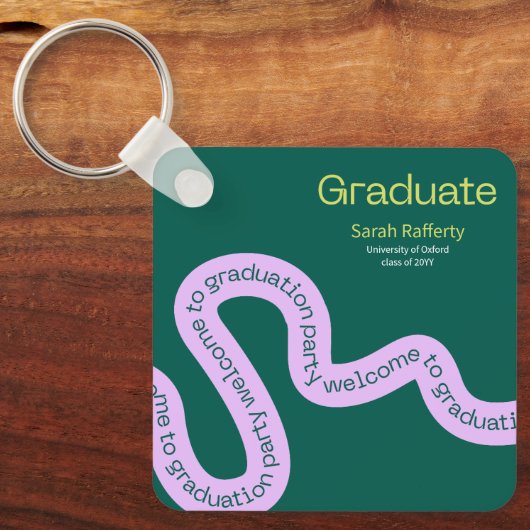 Afstuderen moderne kleurrijke groene typografie sleutelhanger (Voorkant)