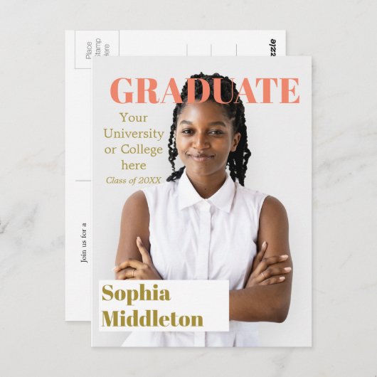 Afstuderen Moderne kop Afstuderen Foto Postca Briefkaart (Voorkant / Achterkant)