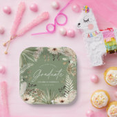 Afstuderen moderne pampas gras groene elegant papieren bordje (Feest)