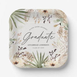 Afstuderen moderne pampas loof elegant chic papieren bordje