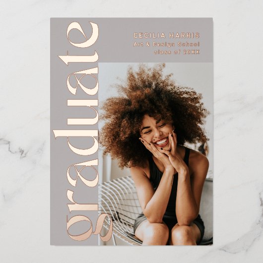 Afstuderen Moderne Roos Gold Photo Afstuderen Foli Folie Uitnodiging (Voorkant)