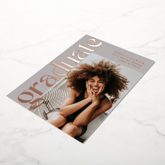 Afstuderen Moderne Roos Gold Photo Afstuderen Foli Folie Uitnodiging (Gedraaid)