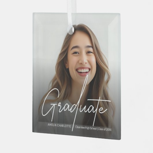 Afstuderen Moderne Script Calligraphy Photo Glas Ornament (Voorkant links)