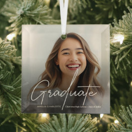 Afstuderen Moderne Script Calligraphy Photo Glas Ornament