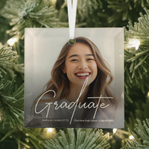 Afstuderen Moderne Script Calligraphy Photo Glas Ornament