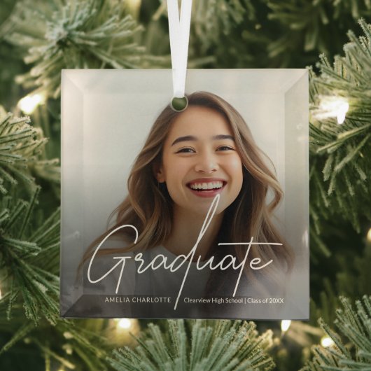 Afstuderen Moderne Script Calligraphy Photo Glas Ornament (Insitu)