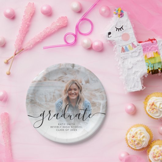 Afstuderen Moderne Script Calligraphy Photo Papieren Bordje (Feest)