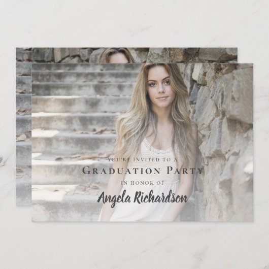 Afstuderen Moderne Script Photo Party Kaart (Voorkant / Achterkant)