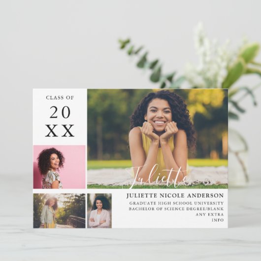 Afstuderen Moderne stijlvolle 4 Fotoaankondiging Kaart (Staand voorkant)