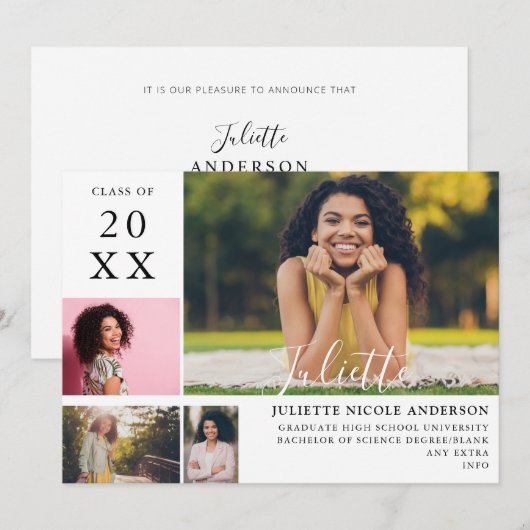 Afstuderen Moderne stijlvolle 4 Fotoaankondiging Kaart (Voorkant / Achterkant)
