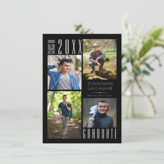 Afstuderen Moderne, stijlvolle vier foto's zwart Aankondiging (Staand voorkant)