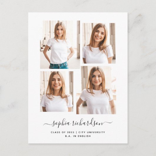 Afstuderen | Moderne vier foto collage lay-out Briefkaart (Voorkant)