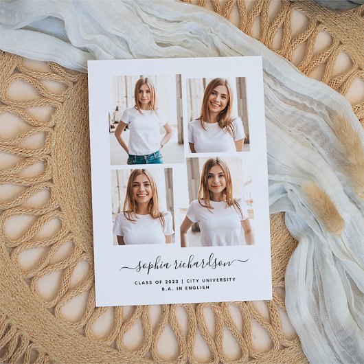 Afstuderen | Moderne vier foto collage lay-out Briefkaart