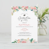 Afstuderen Moderne Waterverf Blush Floral Script Kaart (Staand voorkant)