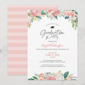 Afstuderen Moderne Waterverf Blush Floral Script Kaart (Voorkant / Achterkant)