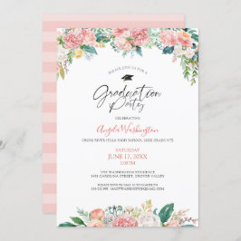 Afstuderen Moderne Waterverf Blush Floral Script Kaart