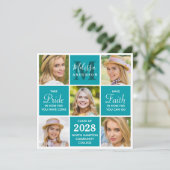 Afstuderen Monogram 5 Foto Collage Blauwgroen Afst Aankondiging (Staand voorkant)