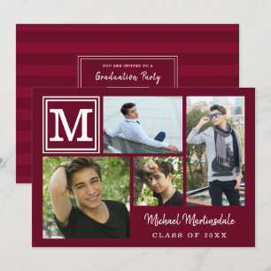 Afstuderen Monogram Foto Collage Burgundy Maroon Kaart