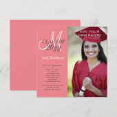 Afstuderen Monogram Foto Koraal Roze Kaart (Voorkant / Achterkant)