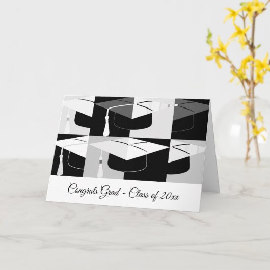 Afstuderen Mortar Board Black White Folded Kaart (Gele Bloem)