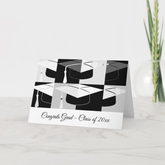 Afstuderen Mortar Board Black White Folded Kaart (Voorkant)