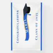 Afstuderen Mortar Board Blue en White Spandoek (Verticaal)