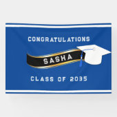 Afstuderen Mortar Board Blue en White Spandoek (Horizontaal)