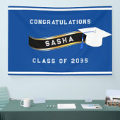 Afstuderen Mortar Board Blue en White Spandoek (Beurs)