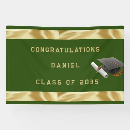 Afstuderen Mortar Board Green en Gold Spandoek (Horizontaal)