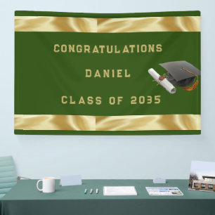 Afstuderen Mortar Board Green en Gold Spandoek