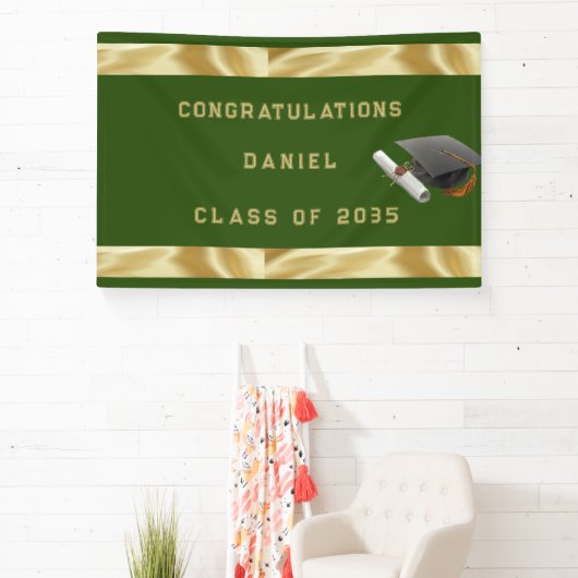 Afstuderen Mortar Board Green en Gold Spandoek (Insitu)