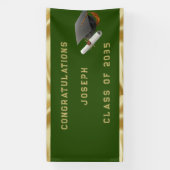Afstuderen Mortar Board Green en Gold Spandoek (Verticaal)
