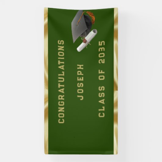 Afstuderen Mortar Board Green en Gold Spandoek (Verticaal)