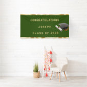 Afstuderen Mortar Board Green en Gold Spandoek (Insitu)