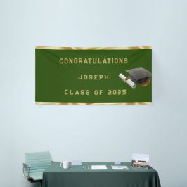 Afstuderen Mortar Board Green en Gold Spandoek