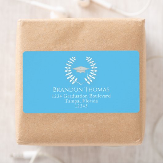 Afstuderen Mortarboard Elegant Light Blue Etiket (Insitu)