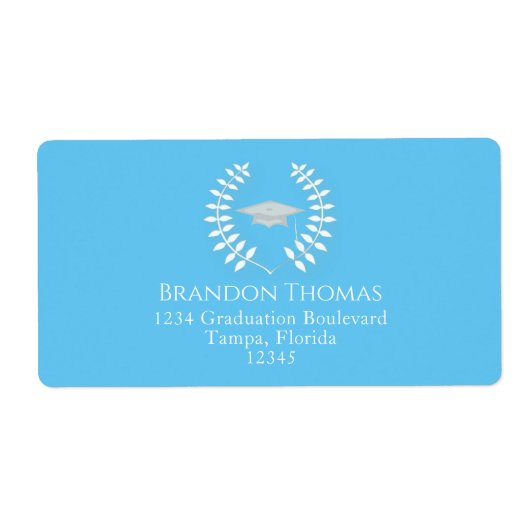 Afstuderen Mortarboard Elegant Light Blue Etiket (Voorkant)