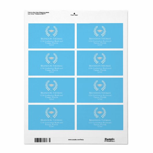 Afstuderen Mortarboard Elegant Light Blue Etiket (Full Sheet)