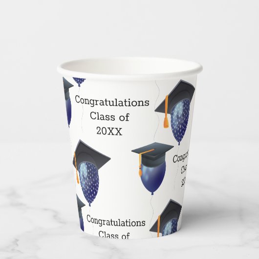 Afstuderen Mortarboard en ballonnen Papieren Bekers (Achterkant)