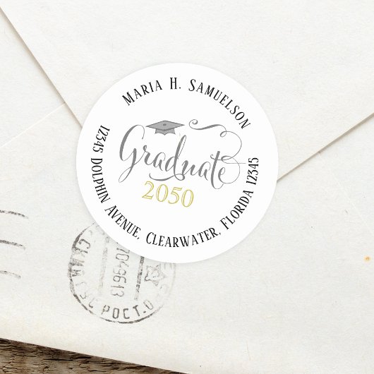 Afstuderen Mortarboard Gold met minimalistische mi Ronde Sticker